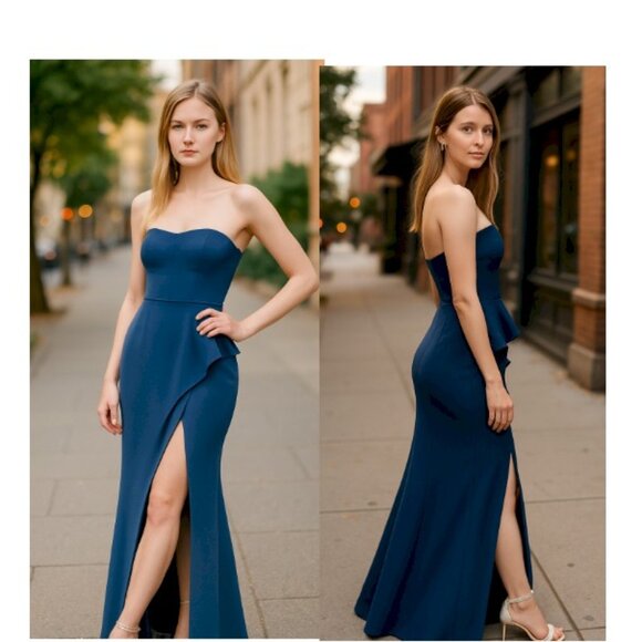 Lulus Stunning Splendor Blue Bustier Tulip Maxi Dress Size Small New NWT - Picture 12 of 12